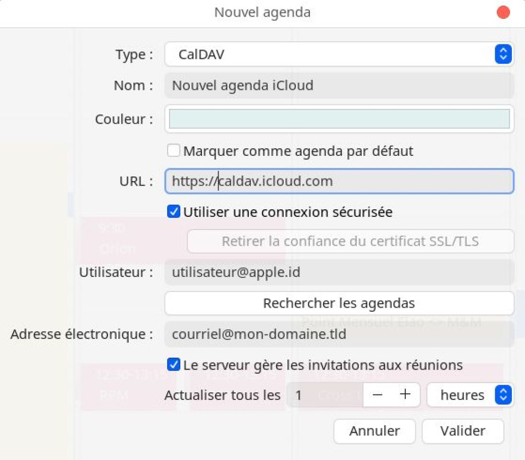 Informations de connexion à iCloud.